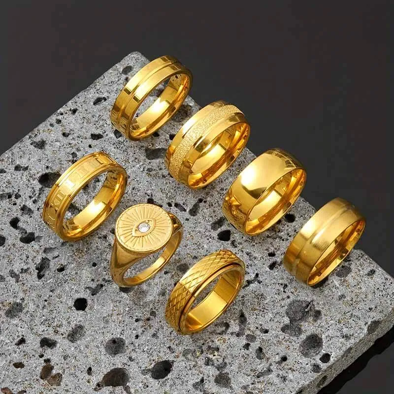 7pcs Simple Gold Demon Eye Versatile Stainless Steel Ring Set sold by GTHIC