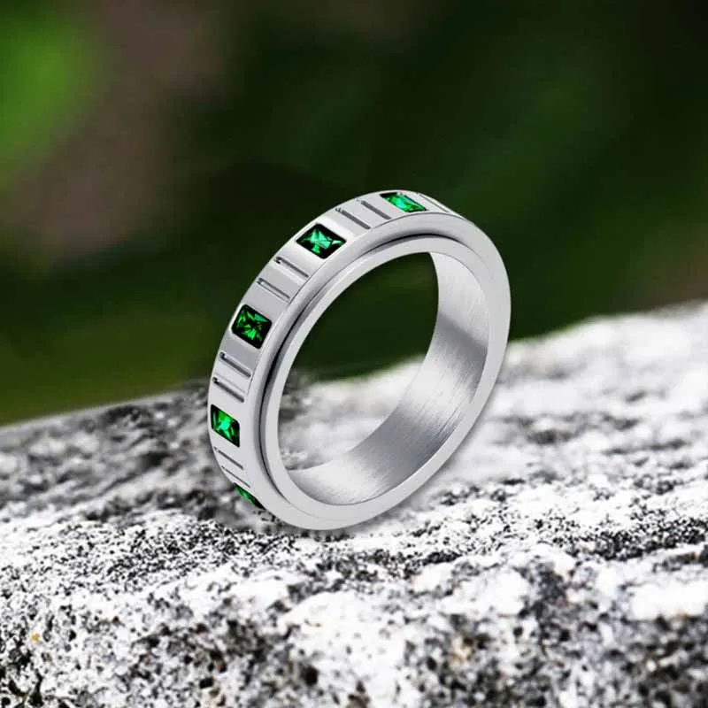 Minimalist Zircon Inlaid Stainless Steel Spinner Ring sold by GTHIC product image thumbnail 4