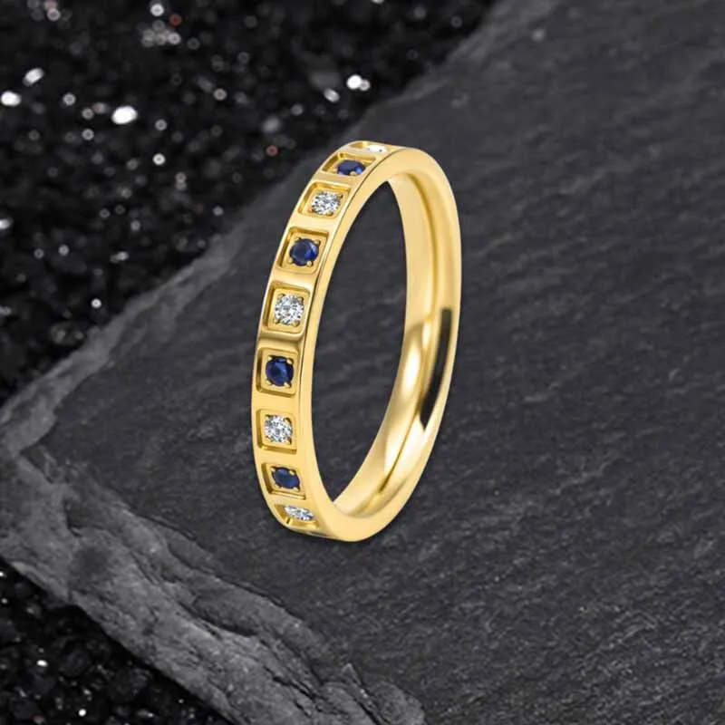 Simple Blue And White Gem-Set Stainless Steel Ring sold by GTHIC product image thumbnail 5