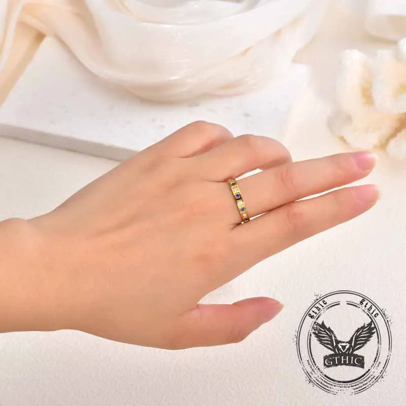 Simple Blue And White Gem-Set Stainless Steel Ring sold by GTHIC product image thumbnail 2