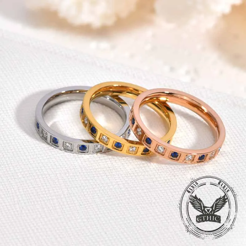 Simple Blue And White Gem-Set Stainless Steel Ring sold by GTHIC product image thumbnail 3