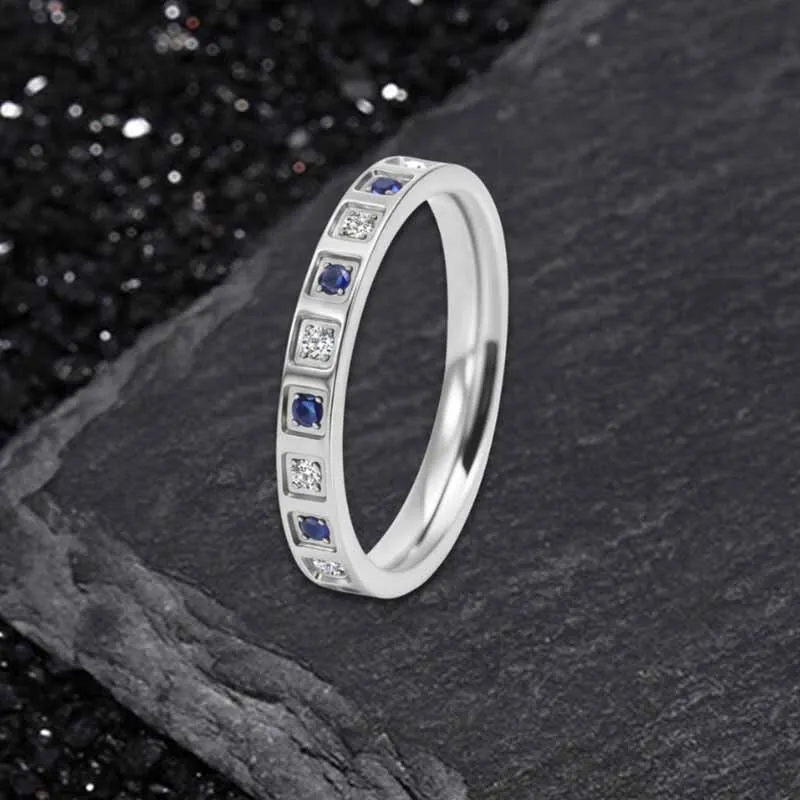 Simple Blue And White Gem-Set Stainless Steel Ring sold by GTHIC product image thumbnail 4
