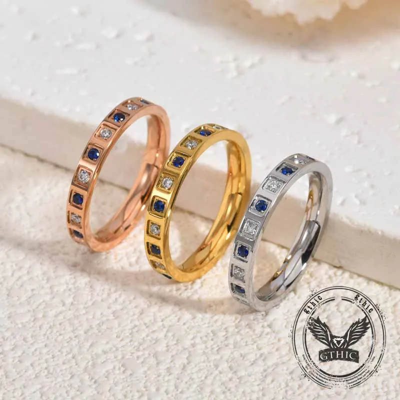 Simple Blue And White Gem-Set Stainless Steel Ring sold by GTHIC