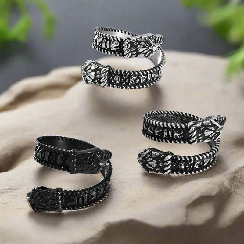Nordic Two-Headed Snake Stainless Steel Viking Open Ring sold by GTHIC
