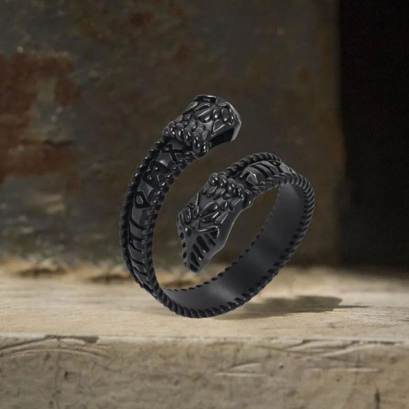 Nordic Two-Headed Snake Stainless Steel Viking Open Ring sold by GTHIC product image thumbnail 5