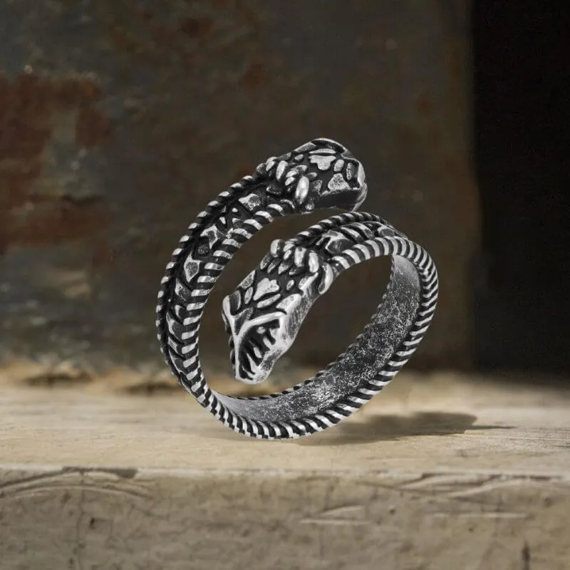 Nordic Two-Headed Snake Stainless Steel Viking Open Ring sold by GTHIC product image thumbnail 4