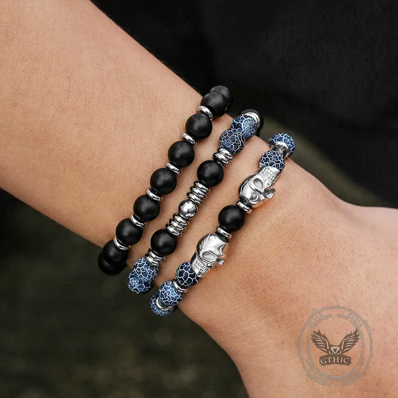 Vintage Stacking Stainless Steel Skull Beaded Bracelet sold by GTHIC product image thumbnail 3