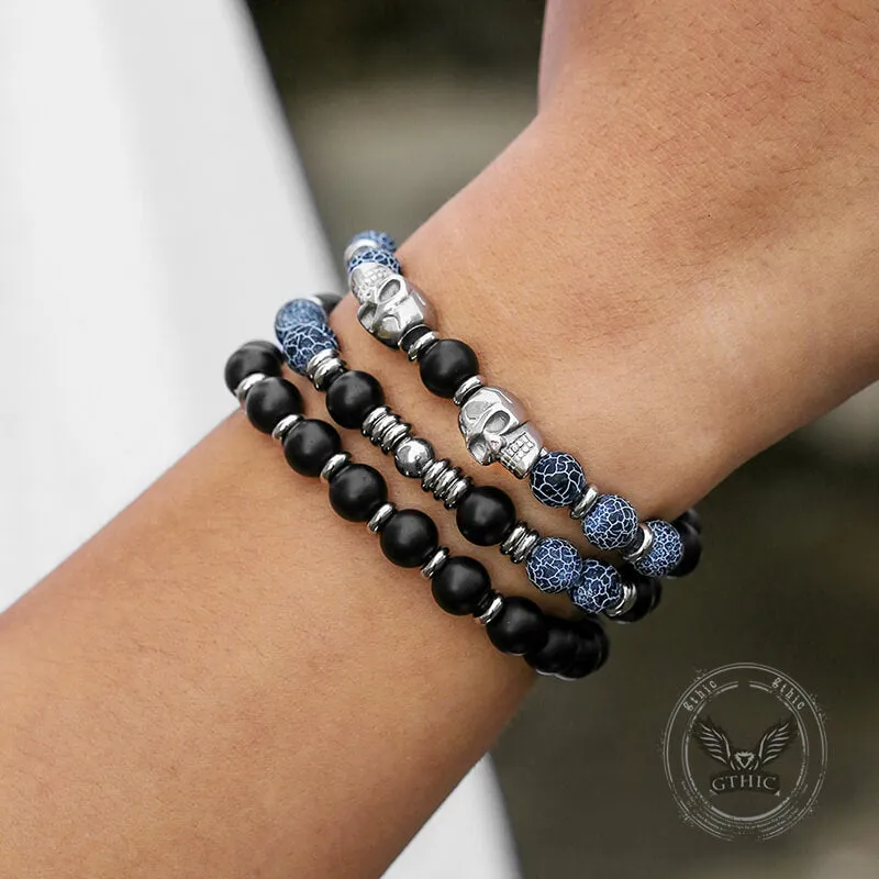 Vintage Stacking Stainless Steel Skull Beaded Bracelet sold by GTHIC product image thumbnail 2