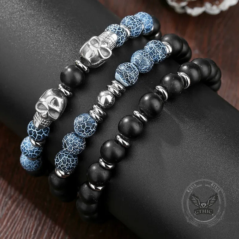 Vintage Stacking Stainless Steel Skull Beaded Bracelet sold by GTHIC product image thumbnail 5