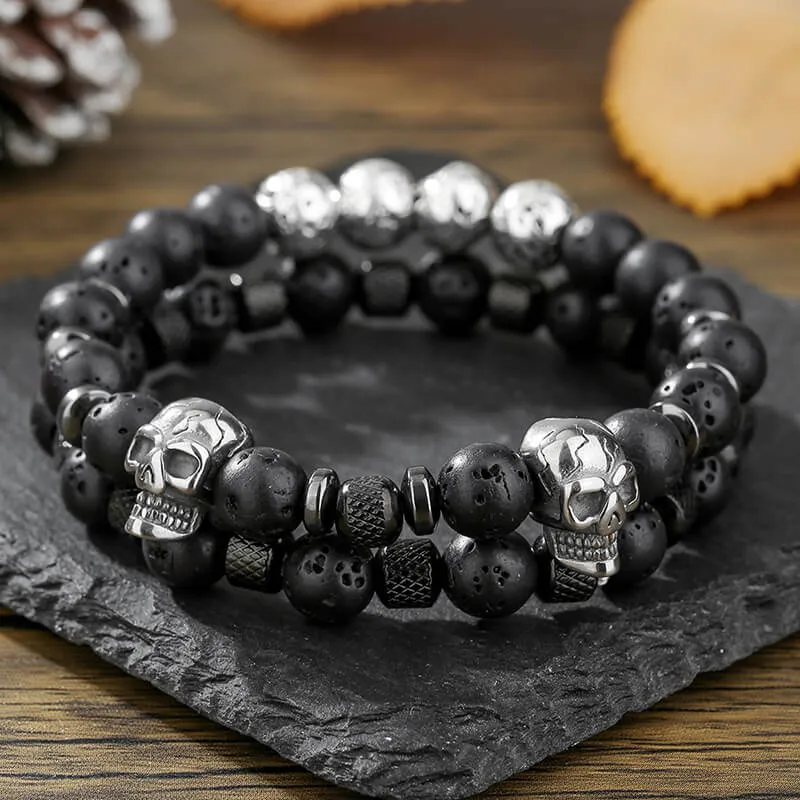 Vintage Stacking Stainless Steel Skull Beaded Bracelet sold by GTHIC product image thumbnail 4