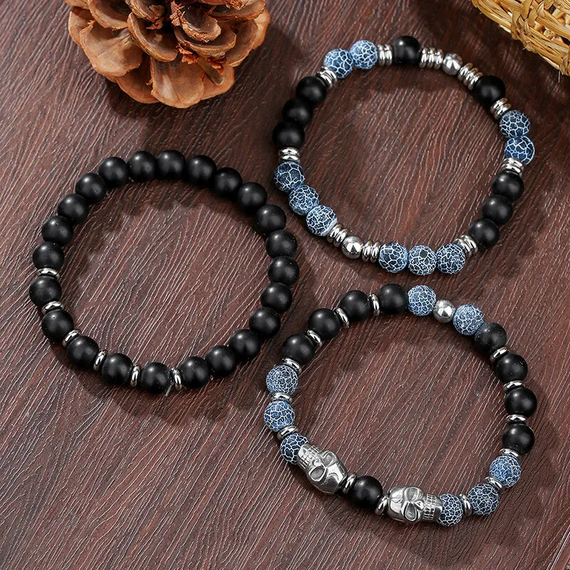 Vintage Stacking Stainless Steel Skull Beaded Bracelet sold by GTHIC