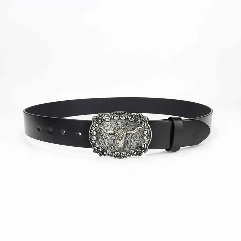Punk Silver Bull Head Buckle Embossed PU Leather Belt sold by GTHIC product image thumbnail 4
