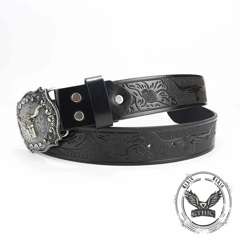 Punk Silver Bull Head Buckle Embossed PU Leather Belt sold by GTHIC product image thumbnail 2