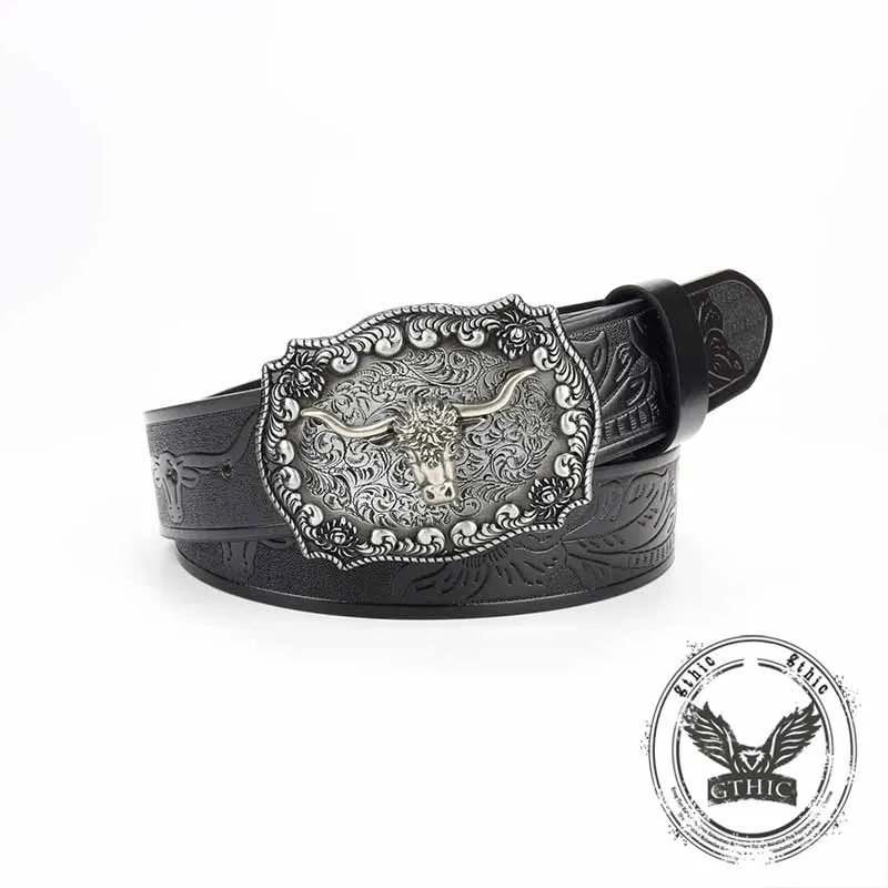 Punk Silver Bull Head Buckle Embossed PU Leather Belt sold by GTHIC product image thumbnail 3