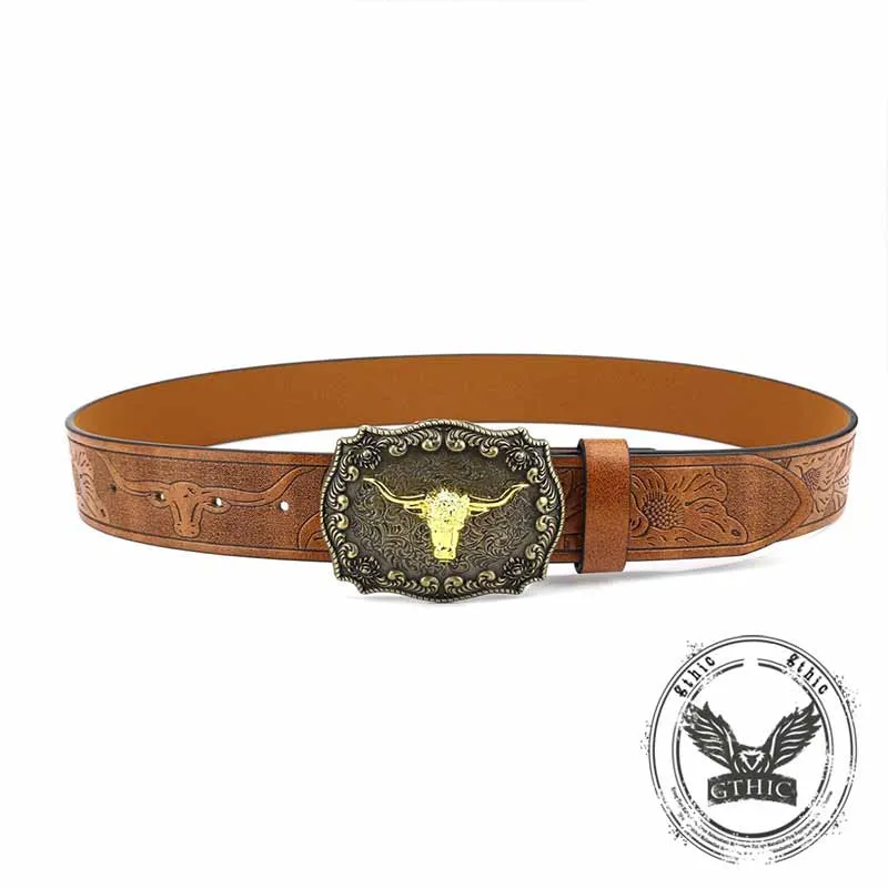 Vintage Embossed Bull Western Cowboy PU Leather Belt sold by GTHIC product image thumbnail 4