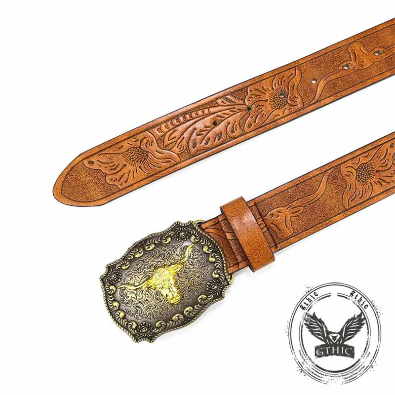 Vintage Embossed Bull Western Cowboy PU Leather Belt sold by GTHIC product image thumbnail 5