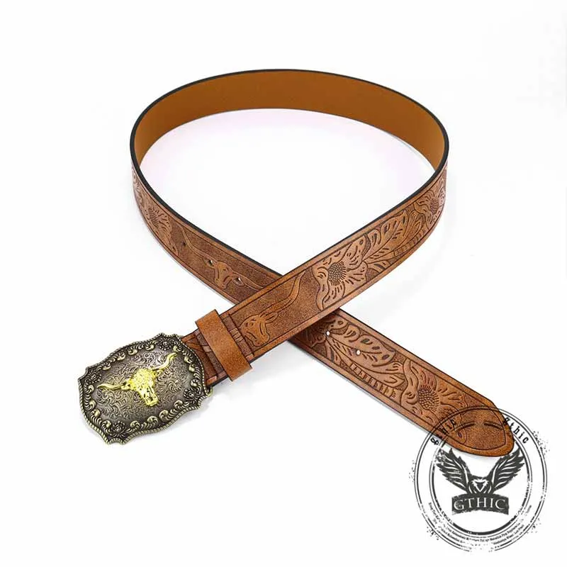Vintage Embossed Bull Western Cowboy PU Leather Belt sold by GTHIC product image thumbnail 3