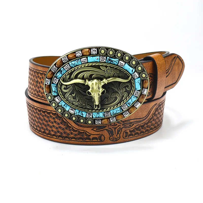 Vintage Bull Head Western Cowboy PU Leather Belt sold by GTHIC