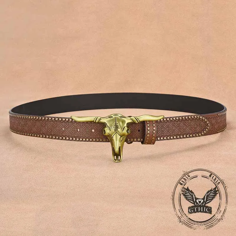 Punk Bull Head Buckle PU Leather Embossed Belt sold by GTHIC product image thumbnail 2