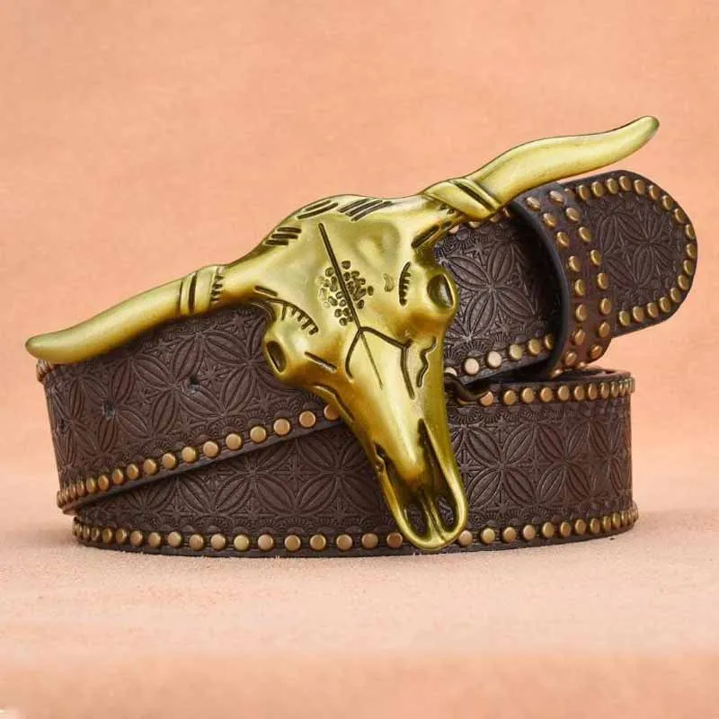 Punk Bull Head Buckle PU Leather Embossed Belt sold by GTHIC product image thumbnail 3
