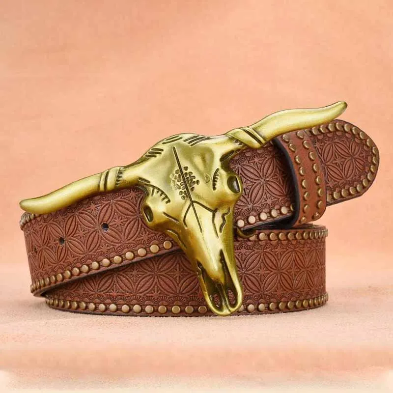 Punk Bull Head Buckle PU Leather Embossed Belt sold by GTHIC product image thumbnail 4