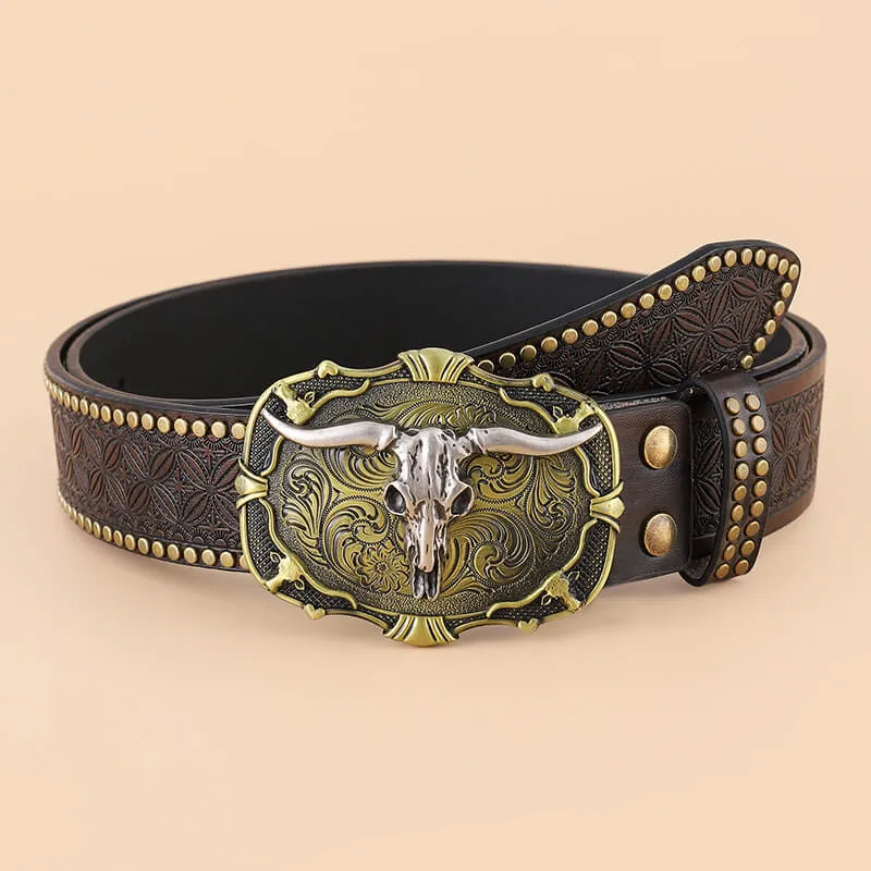 Punk Western Cowboy Wild Bull PU Leather Belt sold by GTHIC product image thumbnail 3