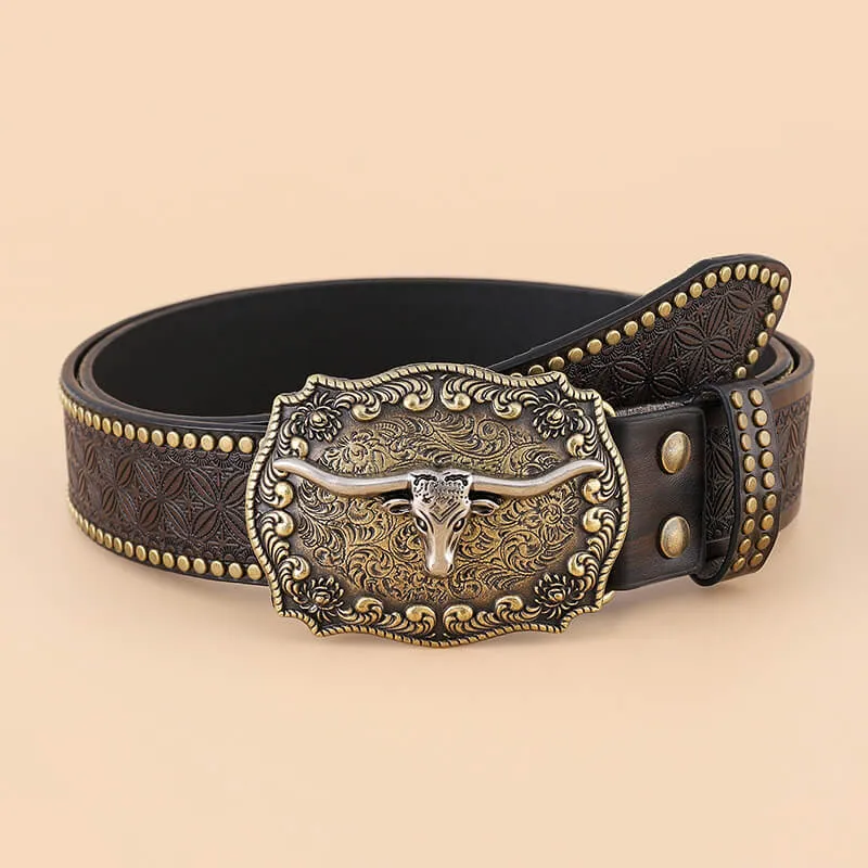 Punk Western Cowboy Wild Bull PU Leather Belt sold by GTHIC product image thumbnail 2