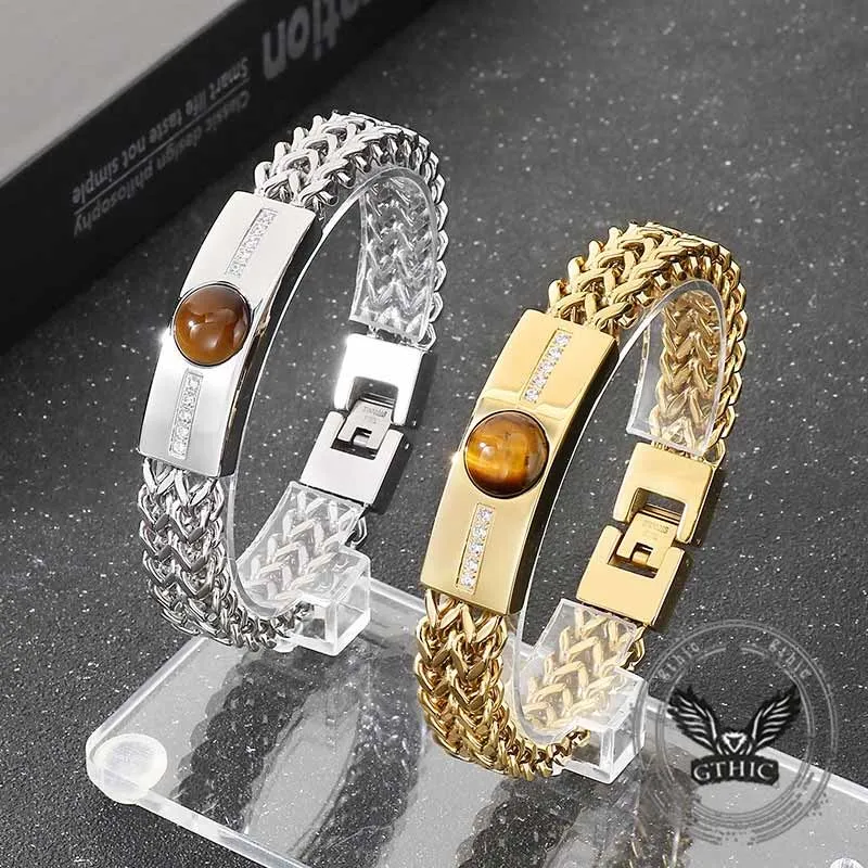 Vintage Tiger Eye Diamond-Set Stainless Steel Bracelet sold by GTHIC
