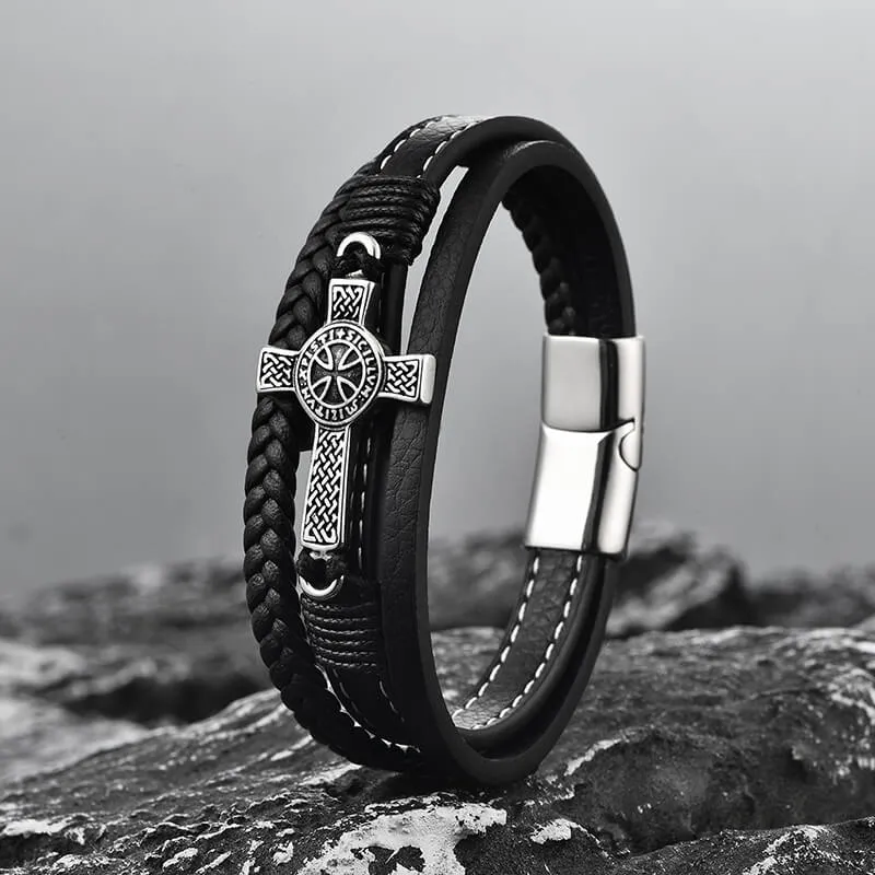 Creative Punk Cross Multi-Layer Braided Leather Bracelet sold by GTHIC