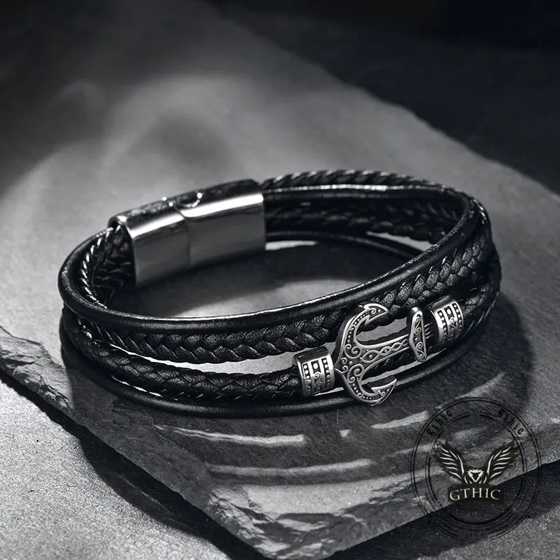 Punk Anchor Multi-layer Braided Leather Bracelet sold by GTHIC