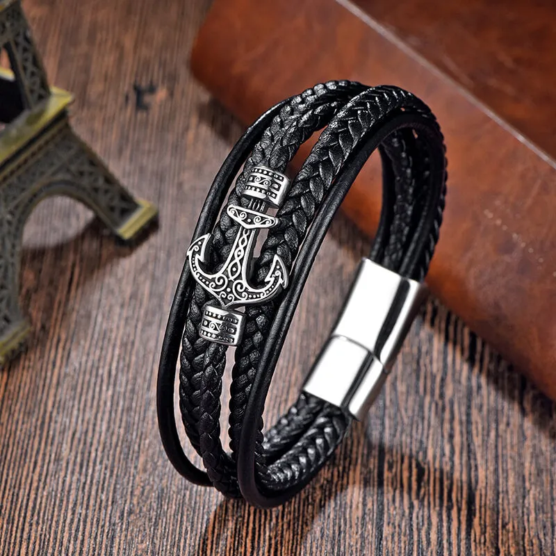 Punk Anchor Multi-layer Braided Leather Bracelet sold by GTHIC product image thumbnail 3