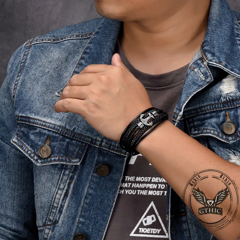 Punk Anchor Multi-layer Braided Leather Bracelet sold by GTHIC product image thumbnail 2