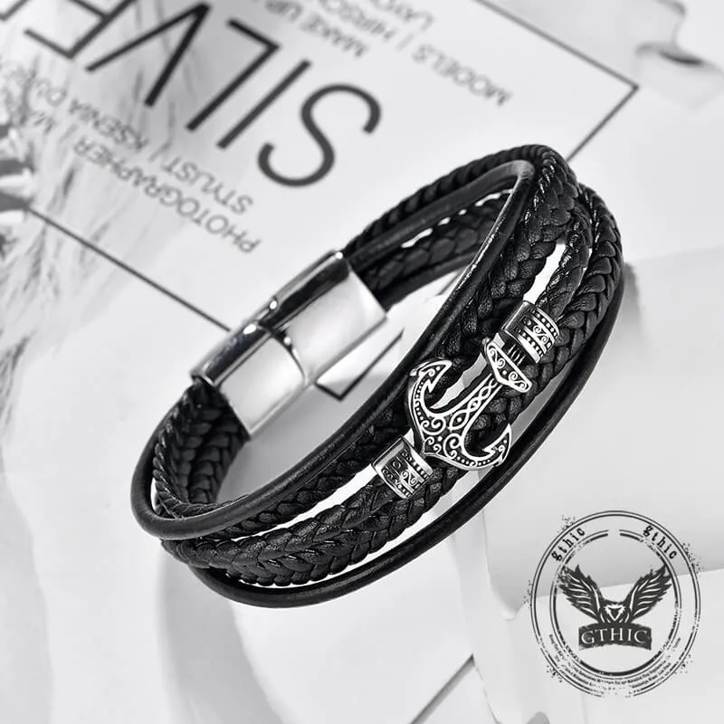 Punk Anchor Multi-layer Braided Leather Bracelet sold by GTHIC product image thumbnail 5