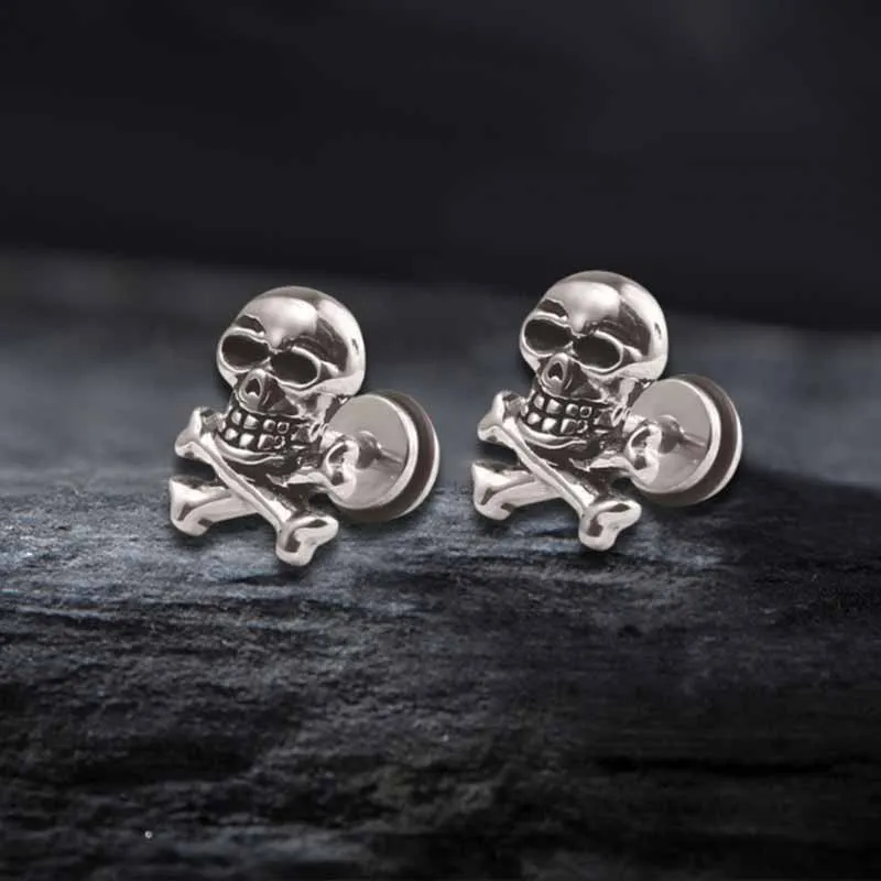 Punk Crossbones Skull Stainless Steel Stud Earrings sold by GTHIC product image thumbnail 3