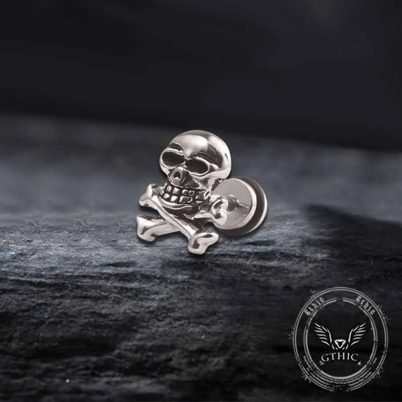 Punk Crossbones Skull Stainless Steel Stud Earrings sold by GTHIC product image thumbnail 4
