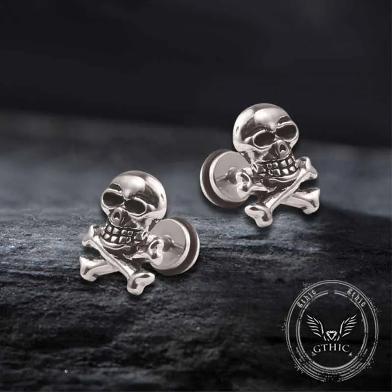 Punk Crossbones Skull Stainless Steel Stud Earrings sold by GTHIC