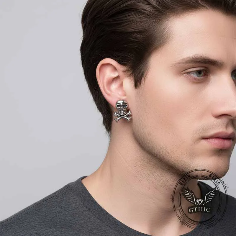Punk Crossbones Skull Stainless Steel Stud Earrings sold by GTHIC product image thumbnail 2
