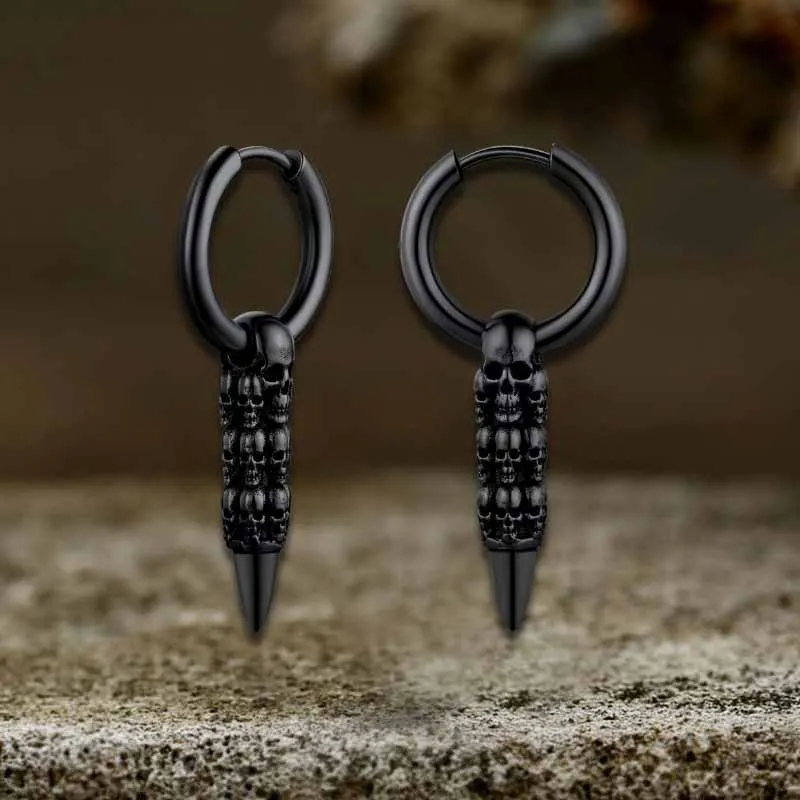 Vintage Stacked Skull Bullet Stainless Steel Earrings sold by GTHIC product image thumbnail 5