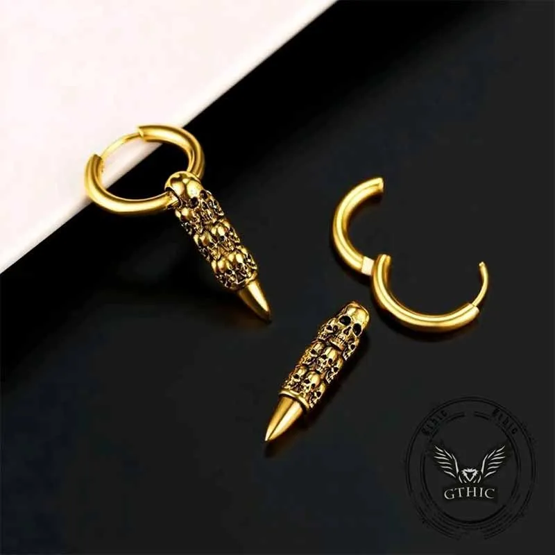Vintage Stacked Skull Bullet Stainless Steel Earrings sold by GTHIC product image thumbnail 3