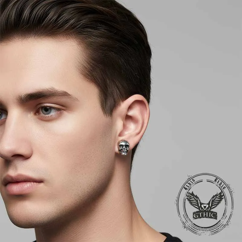 Punk Skull Head Stainless Steel Stud Earrings sold by GTHIC product image thumbnail 2