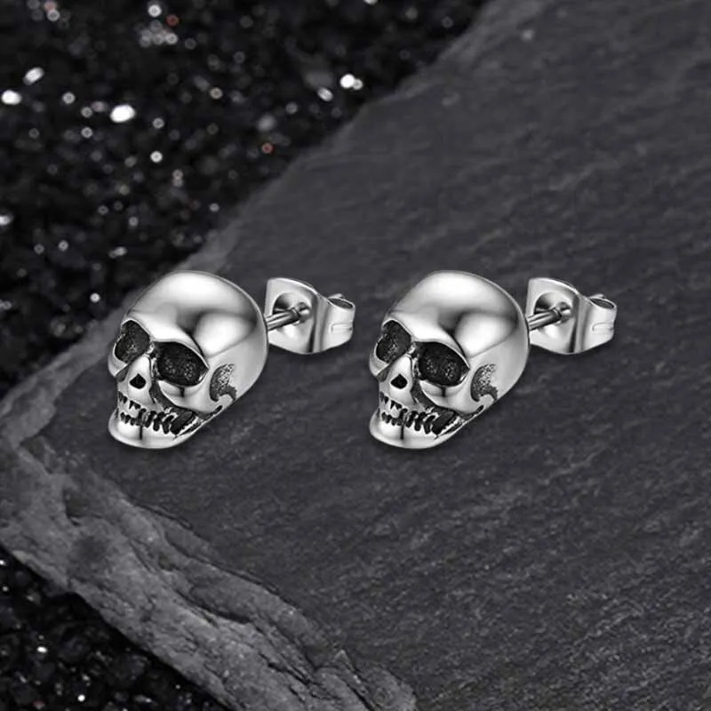 Punk Skull Head Stainless Steel Stud Earrings sold by GTHIC