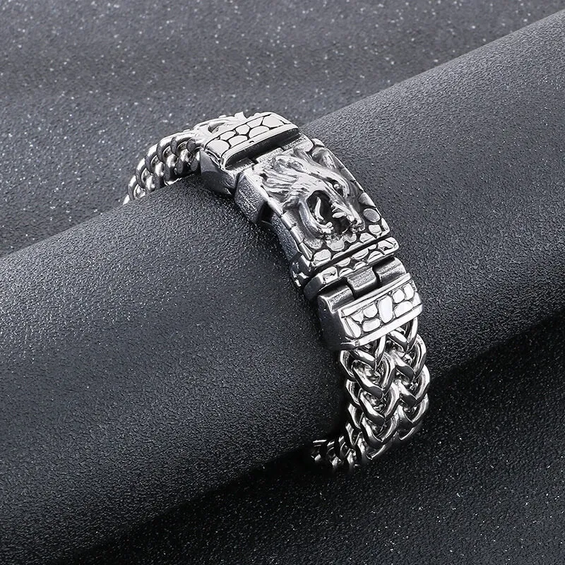 Classic Wolf Head Square Buckle Stainless Steel Bracelet sold by GTHIC