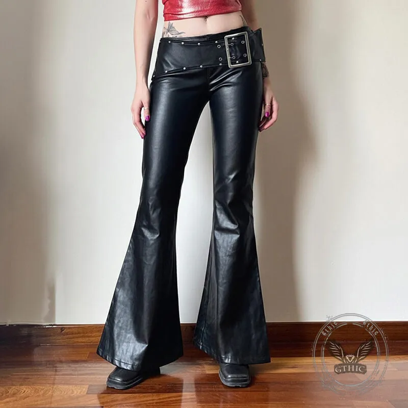 Punk Rivet Low-Waist PU Leather Bootcut Pants sold by GTHIC