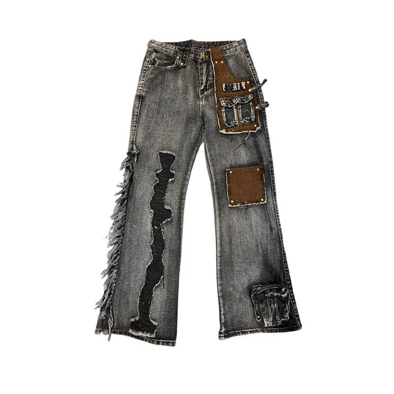 Retro Distressed Patchwork Washed Loose Jeans sold by GTHIC