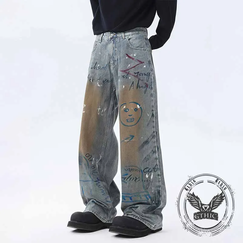 Retro High Street Letter Graffiti Design Baggy Jeans sold by GTHIC product image thumbnail 3
