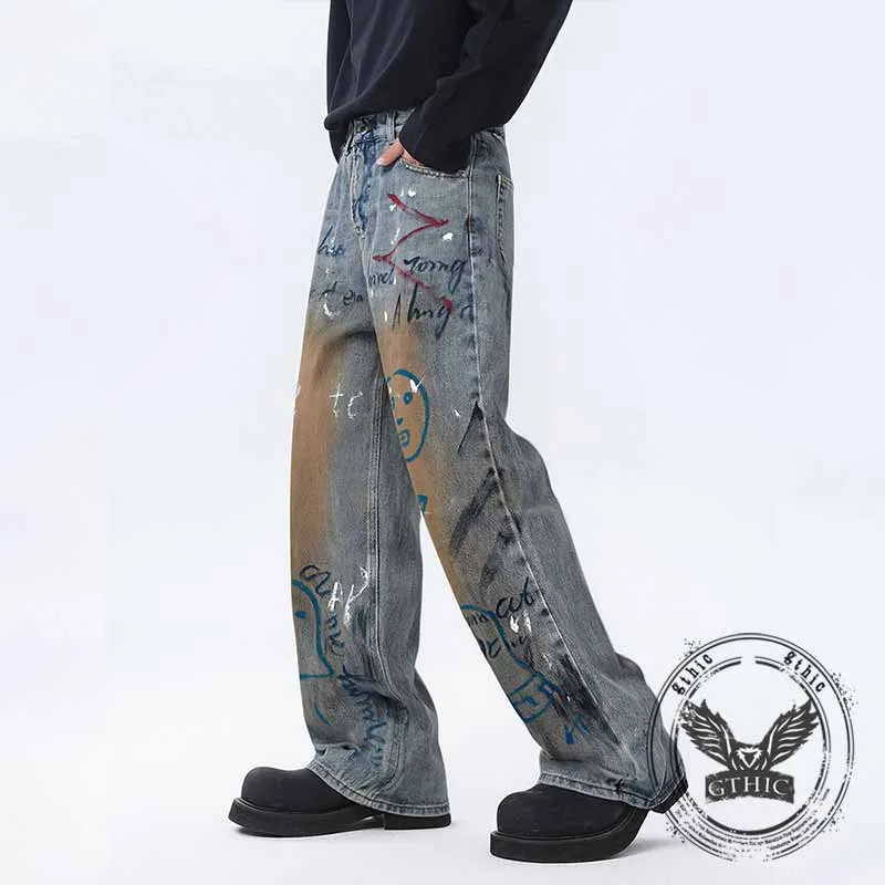 Retro High Street Letter Graffiti Design Baggy Jeans sold by GTHIC product image thumbnail 2