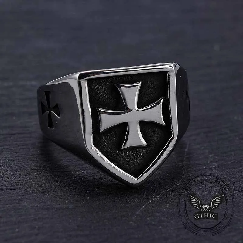 Vintage Cross Pattern Stainless Steel Shield Ring sold by GTHIC product image thumbnail 4