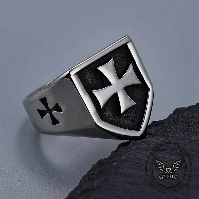 Vintage Cross Pattern Stainless Steel Shield Ring sold by GTHIC
