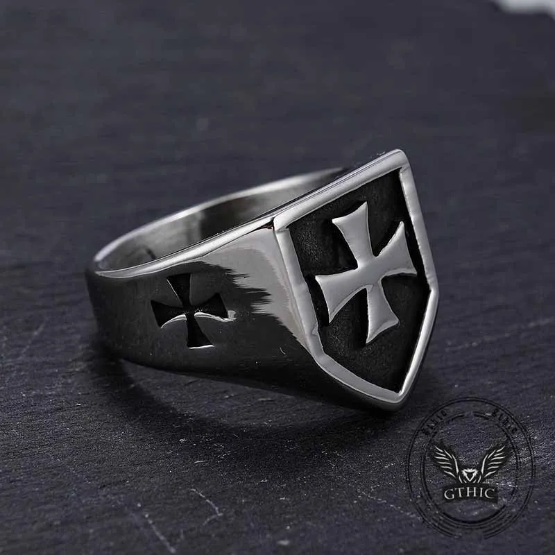 Vintage Cross Pattern Stainless Steel Shield Ring sold by GTHIC product image thumbnail 5