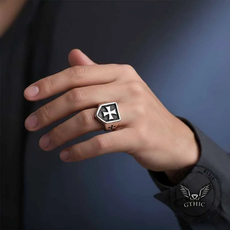 Vintage Cross Pattern Stainless Steel Shield Ring sold by GTHIC product image thumbnail 2